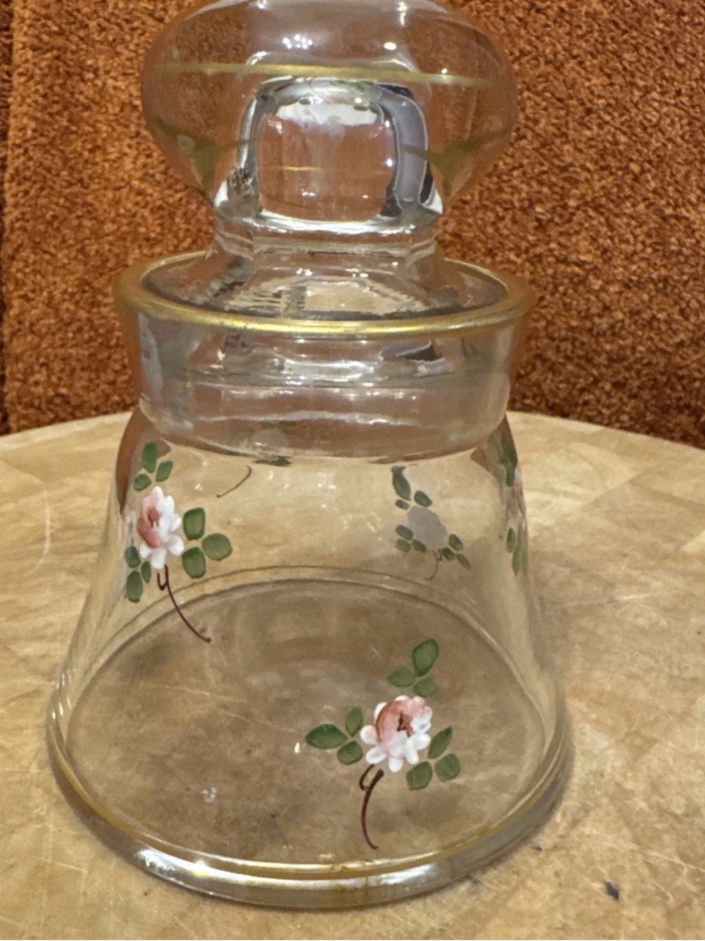 Antique Glass Gold And Pink Perfume Bottle Flower Painted